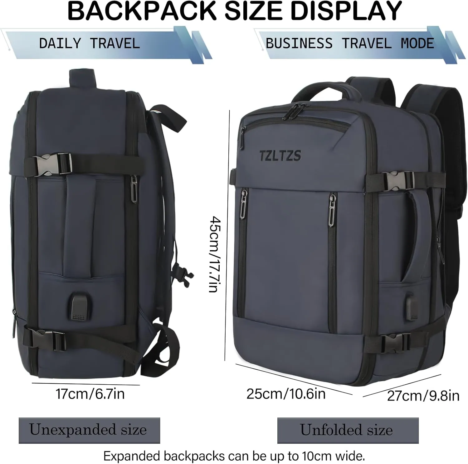 Travel Backpack, Carry-on Backpack Bag Luggage, 17.3Inch Laptop Backpack with USB Charging Port&Shoes Compartment, Anti Theft Waterproof, Casual Daypack for School Weekender Business Trip(Blue)