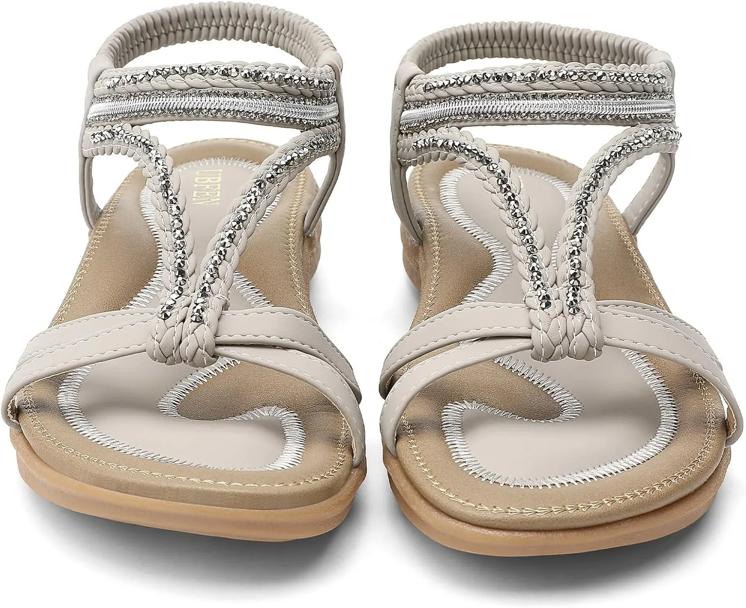 UBFEN Womens Bohemian Flat Sandals With Back Strap Summer Beach Comfortable Bling