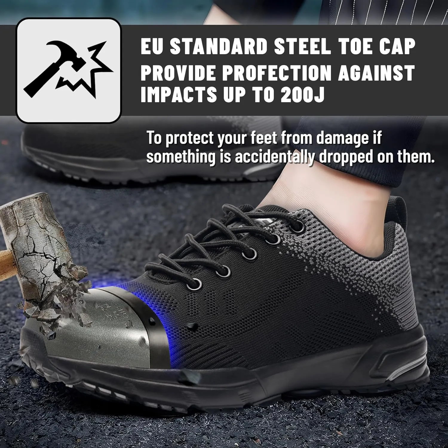 Unisex Adults Work Shoes - Black - All Seasons - Industrial & Construction - Lace-Up - Mesh - Moderate Cushioning - Hiking - Adults (Men & Women) Outdoor Enthusiasts & Athletes