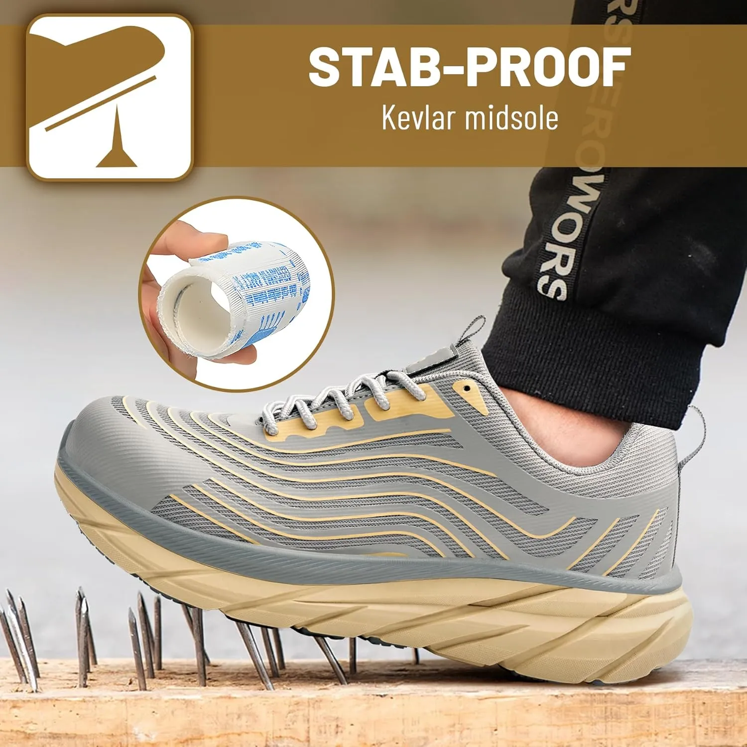 Unisex Adults Work Shoes - Black - All Seasons - Industrial & Construction - Lace-Up - Mesh - Moderate Cushioning - Hiking - Adults (Men & Women) Outdoor Enthusiasts & Athletes