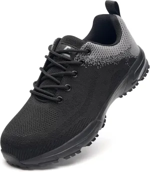 Unisex Adults Work Shoes - Black - All Seasons - Industrial & Construction - Lace-Up - Mesh - Moderate Cushioning - Hiking - Adults (Men & Women) Outdoor Enthusiasts & Athletes