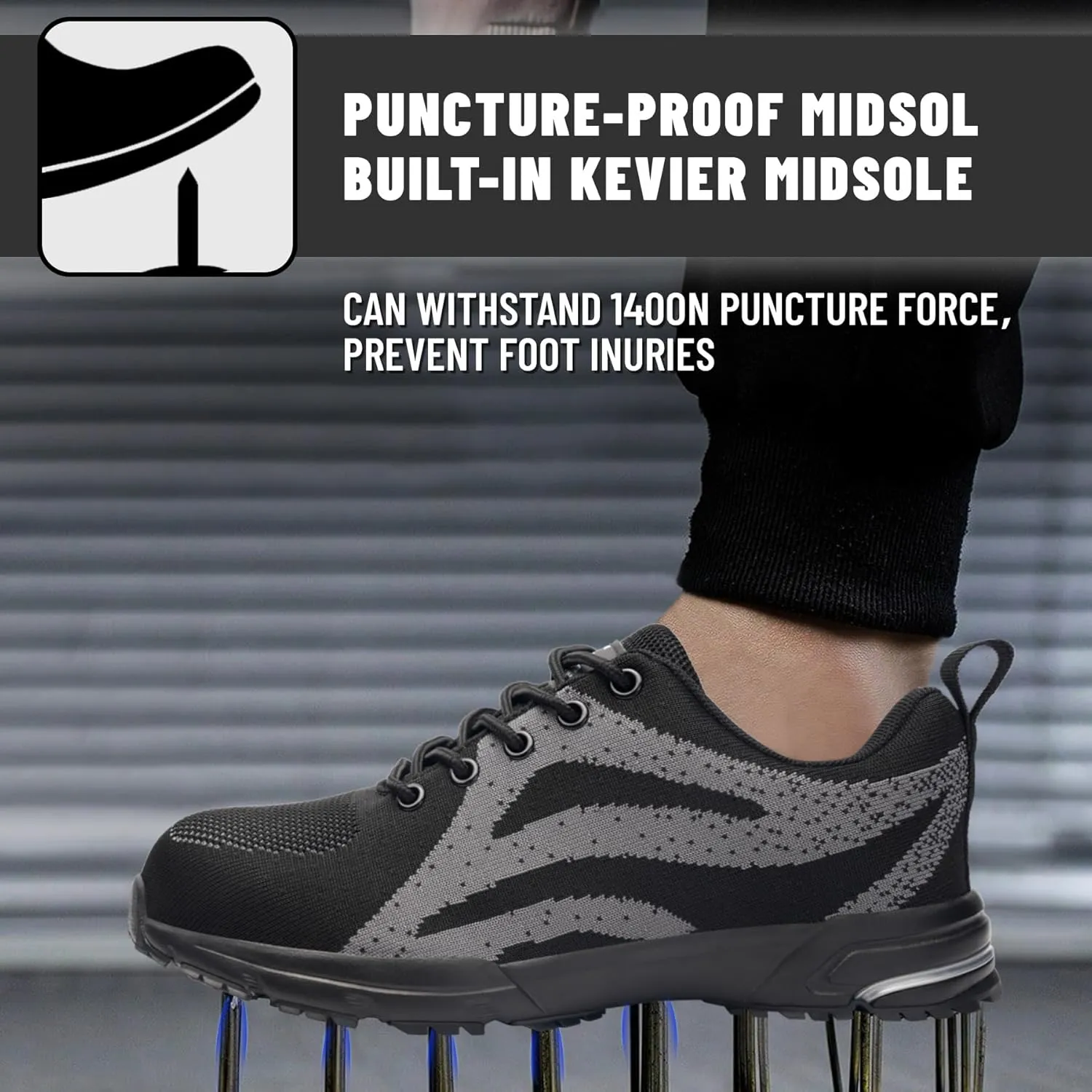 Unisex Adults Work Shoes - Black - All Seasons - Industrial & Construction - Lace-Up - Mesh - Moderate Cushioning - Hiking - Adults (Men & Women) Outdoor Enthusiasts & Athletes