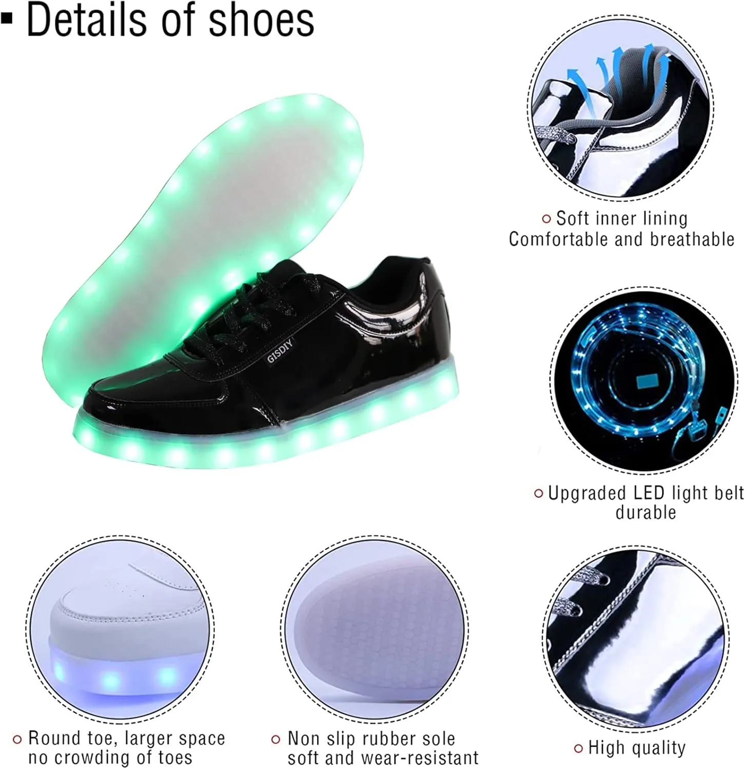 USB Adult Light Up Shoes Rechargeable Flashing Low Top LED Shoes Unisex Sports Dancing Sneakers