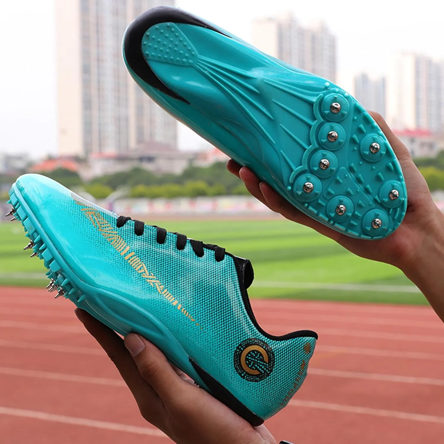 UYO Men's Track Shoes Spikes Sprint Sneakers Athletic Race Jumping Breathable Training Lightweight Track Cleats for Men
