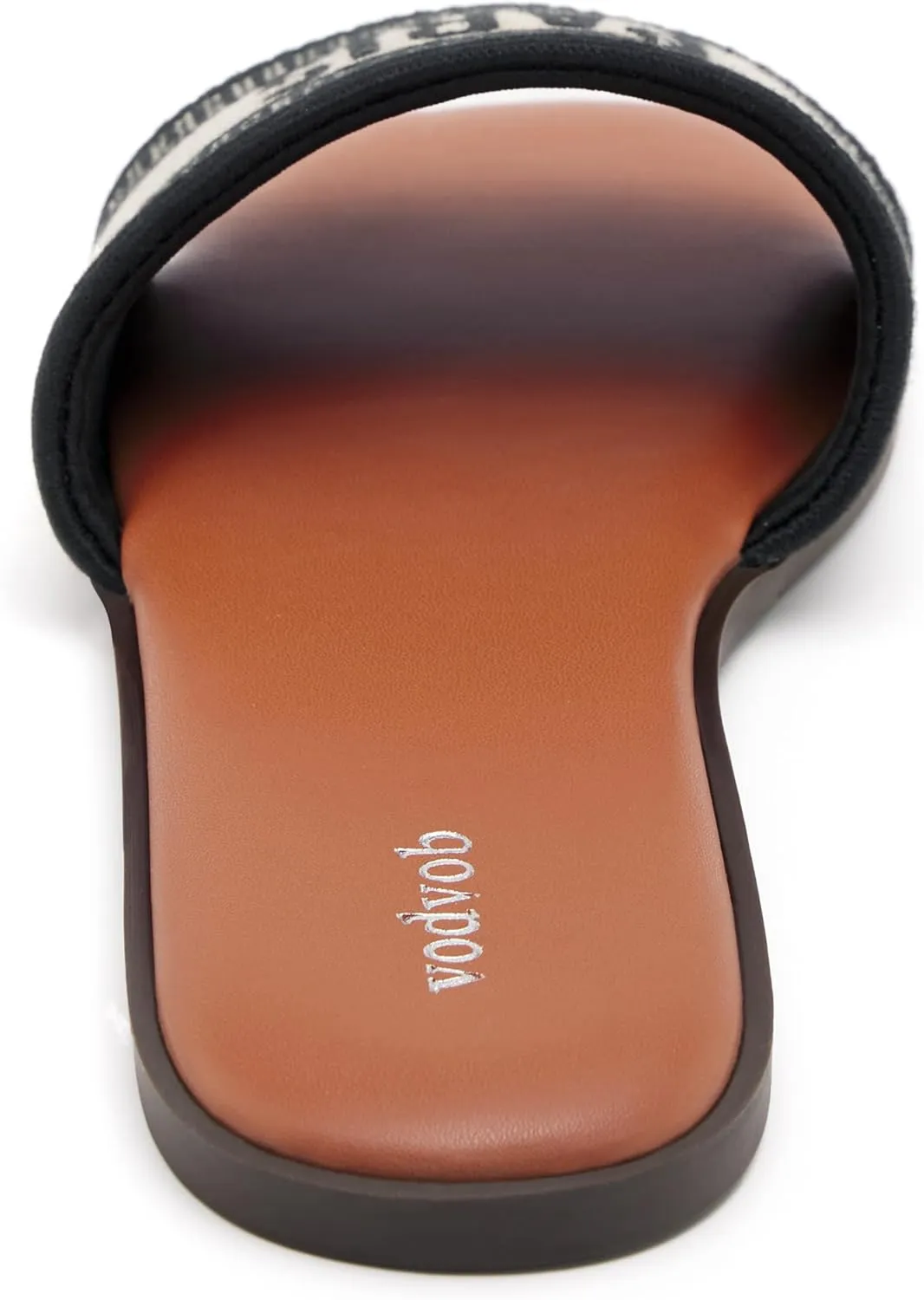 vodvob Women's Flat Sandals Embroidered Square Open Toe Slip On Slides Fashion Slippers for Summer Casual Beach Slide Sandals