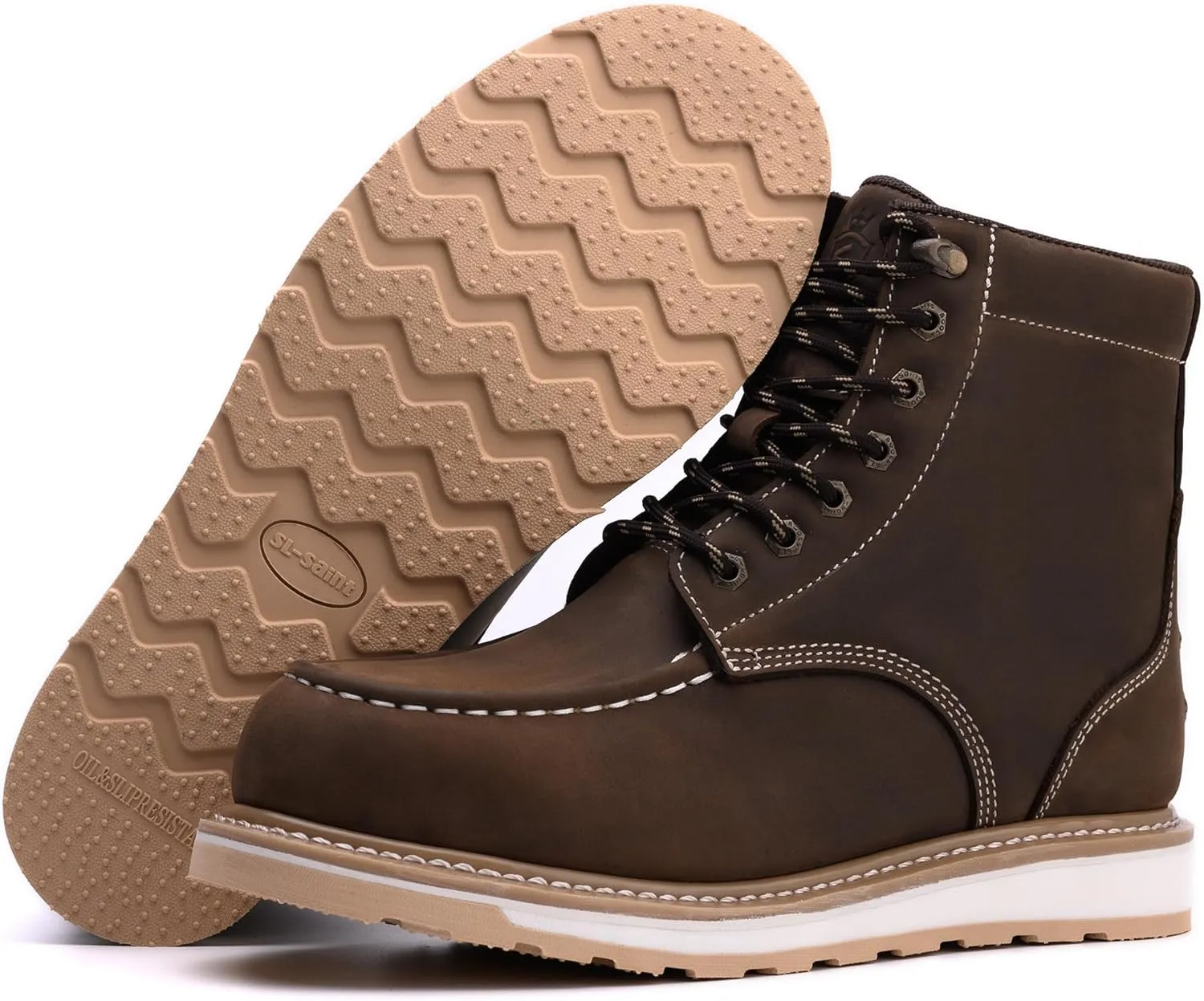 Waterproof Steel Moc Toe Mens Work Boots Classic Fashion Industrial Construction Insulated Safety Comfortable Shoes 6'' Genuine Full Grain Leather Ankle Brown Footwear…