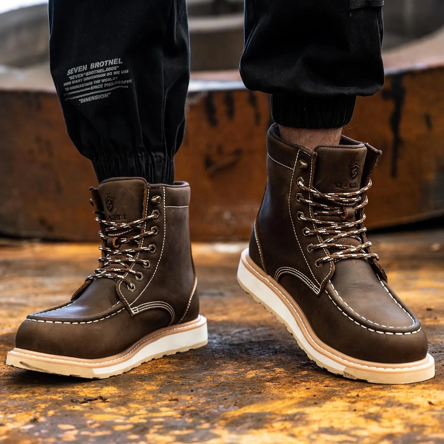 Waterproof Steel Moc Toe Mens Work Boots Classic Fashion Industrial Construction Insulated Safety Comfortable Shoes 6'' Genuine Full Grain Leather Ankle Brown Footwear…