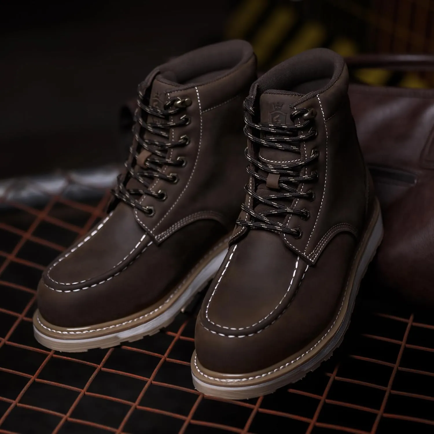Waterproof Steel Moc Toe Mens Work Boots Classic Fashion Industrial Construction Insulated Safety Comfortable Shoes 6'' Genuine Full Grain Leather Ankle Brown Footwear…