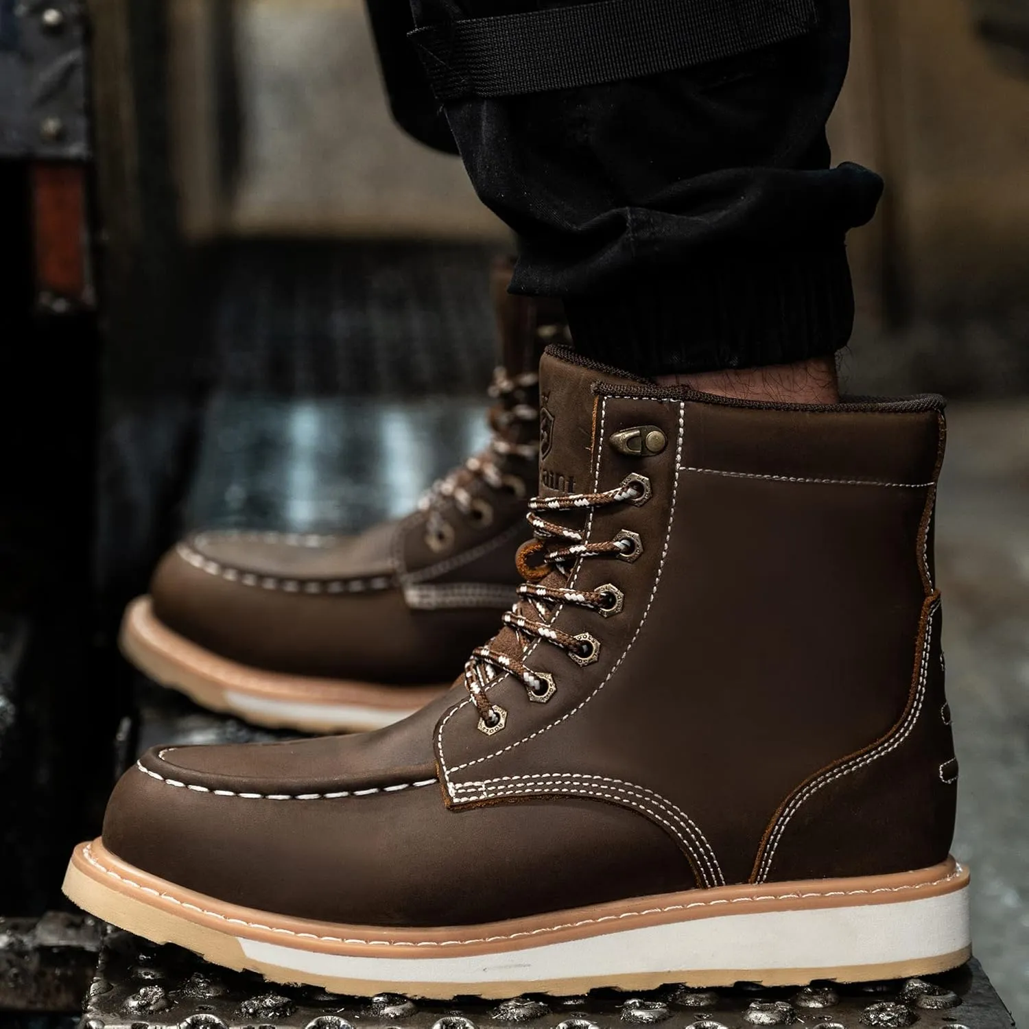 Waterproof Steel Moc Toe Mens Work Boots Classic Fashion Industrial Construction Insulated Safety Comfortable Shoes 6'' Genuine Full Grain Leather Ankle Brown Footwear…