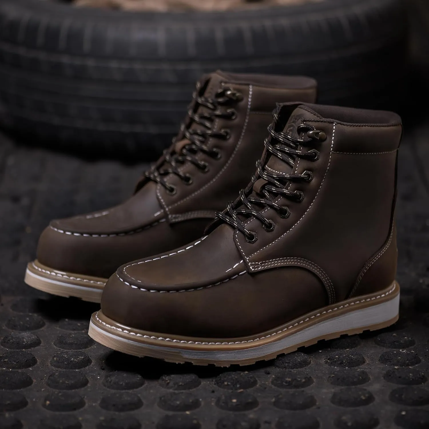 Waterproof Steel Moc Toe Mens Work Boots Classic Fashion Industrial Construction Insulated Safety Comfortable Shoes 6'' Genuine Full Grain Leather Ankle Brown Footwear…