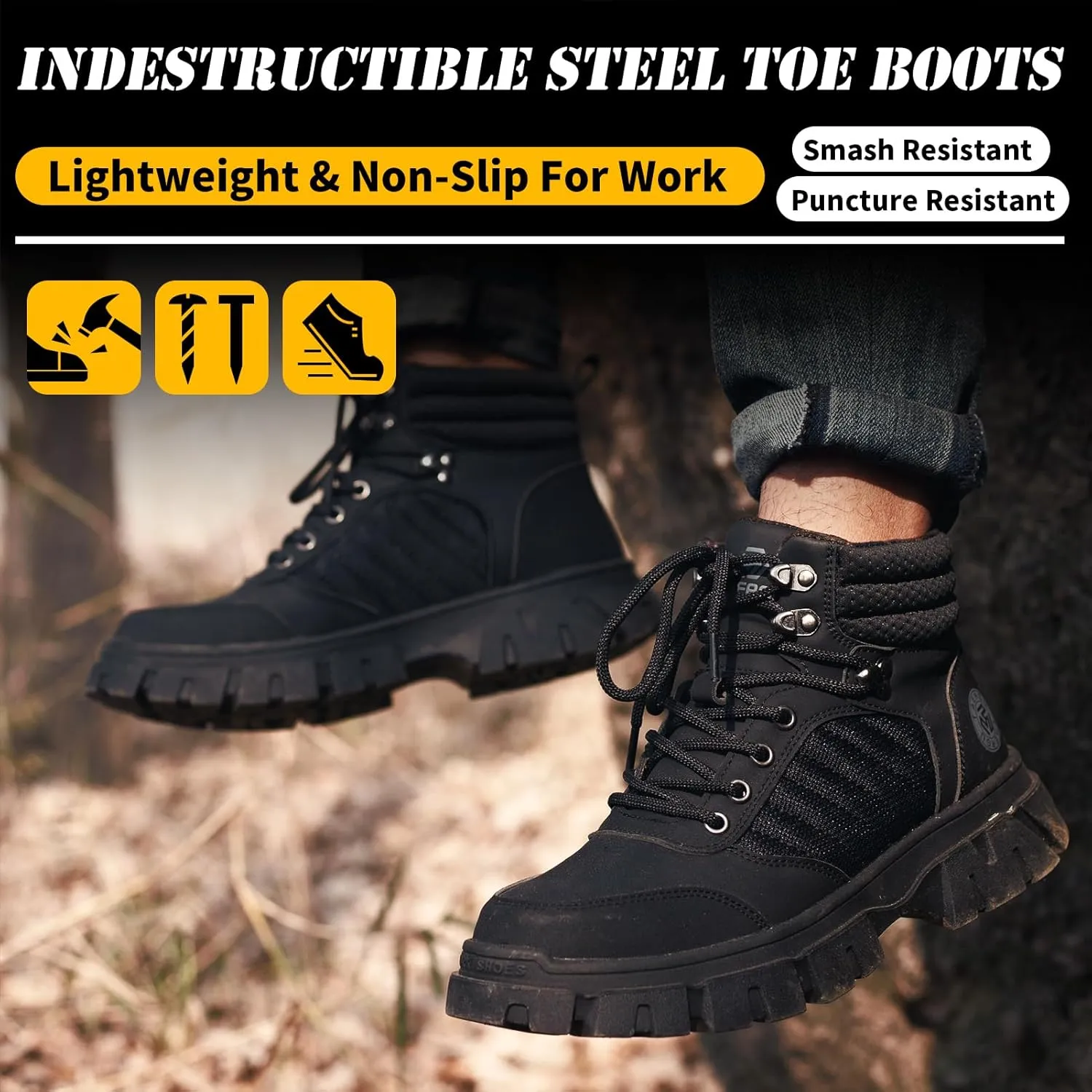 Waterproof Steel Toe Boots For Men-6 Inch Comfortable Mens Safety Work Boots Indestructible Steel Toe Shoes Lightweight Non Slip Puncture Resistant Industrial Construction Boot
