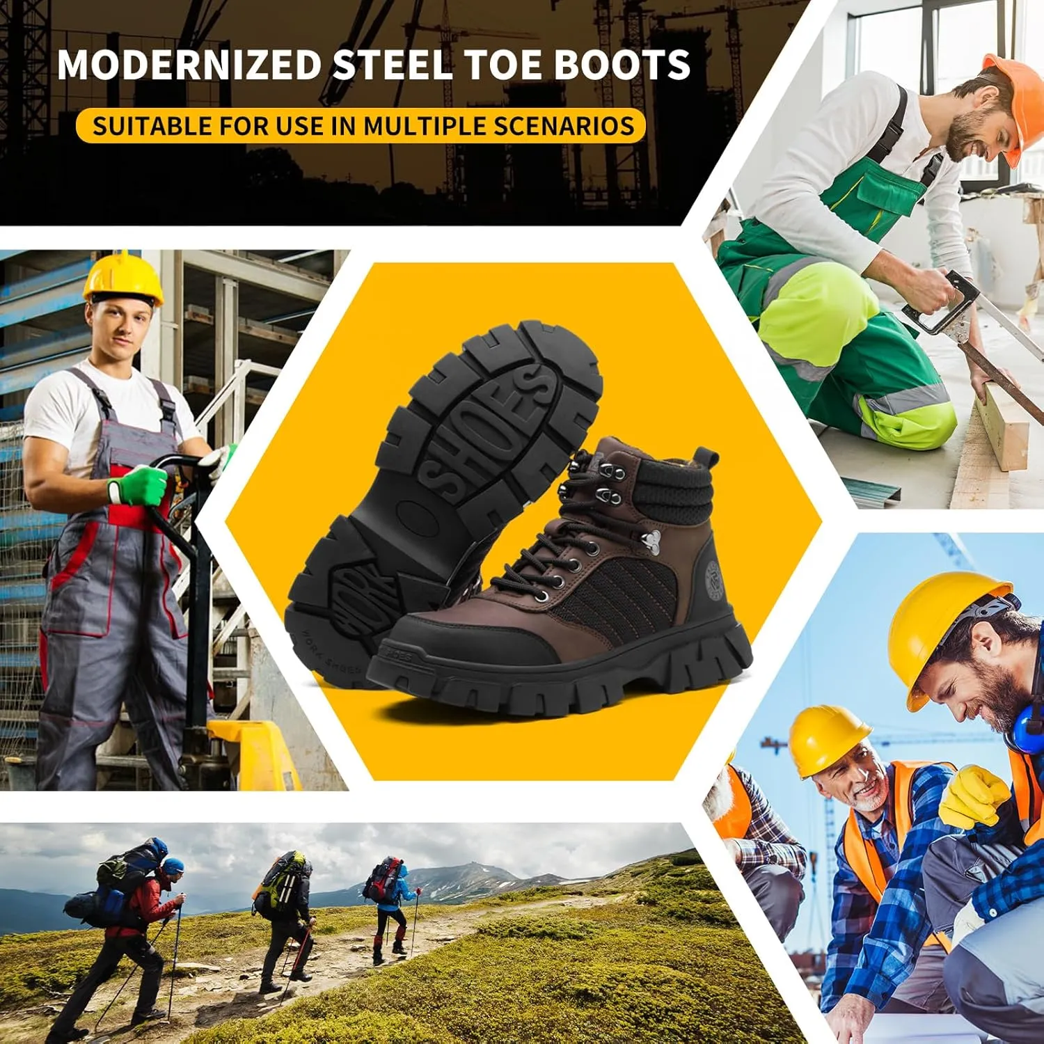 Waterproof Steel Toe Boots For Men-6 Inch Comfortable Mens Safety Work Boots Indestructible Steel Toe Shoes Lightweight Non Slip Puncture Resistant Industrial Construction Boot