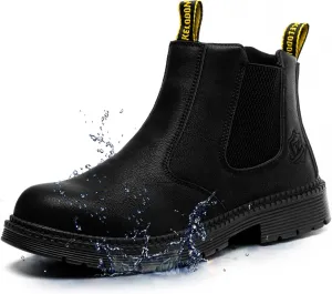 Waterproof Steel Toe Boots For Men-6 Inch Leather Slip On Safety Work Boots Mens Steel Toe Shoes Indestructible Non Slip Resistant Ankle Industrial Construction Boot