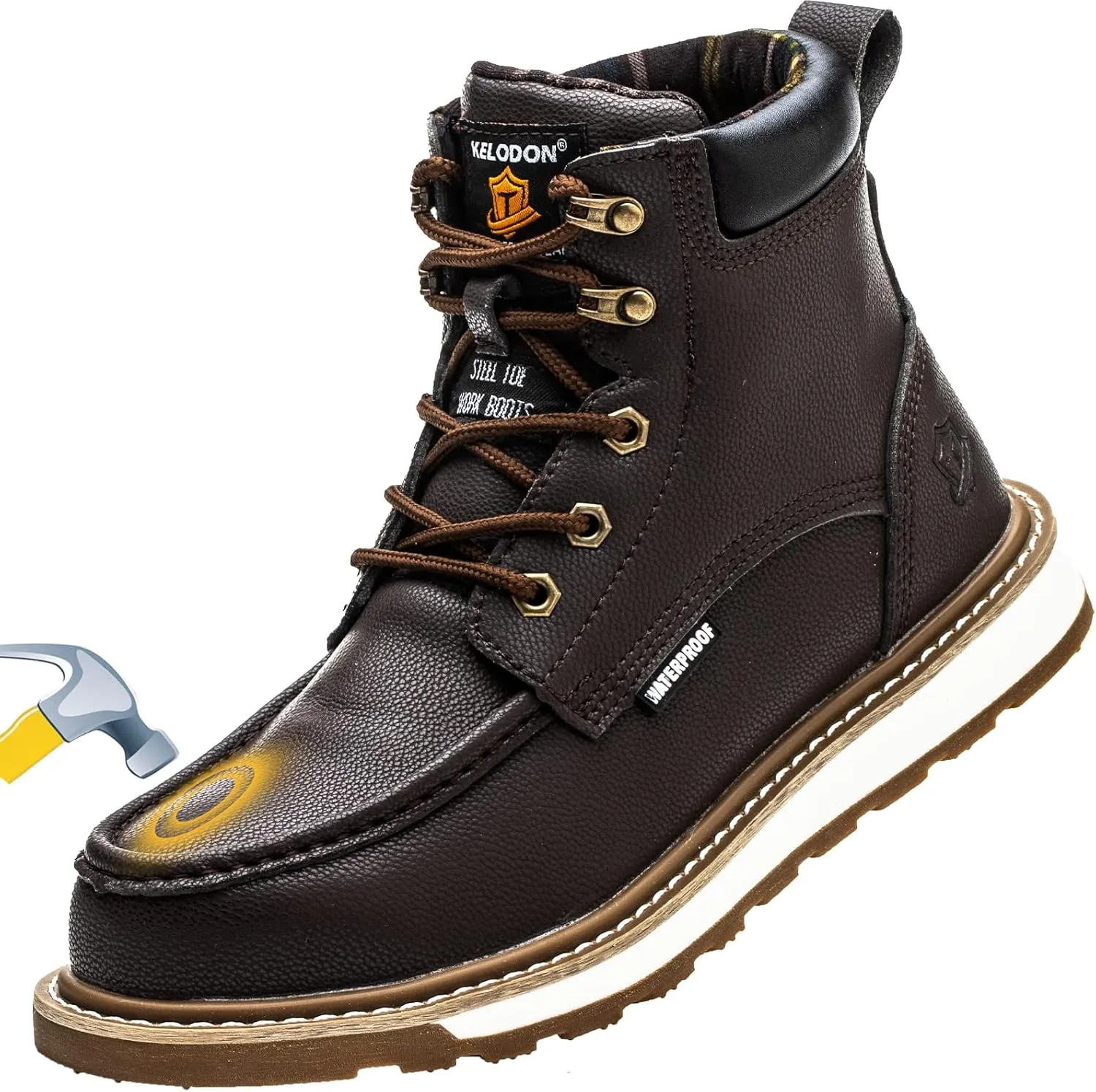 Waterproof Steel Toe Boots For Men-6" Leather Moc Toe Work Boots Mens Steel Toe Shoes Indestructible Non Slip Resistant Construction Safety Boot