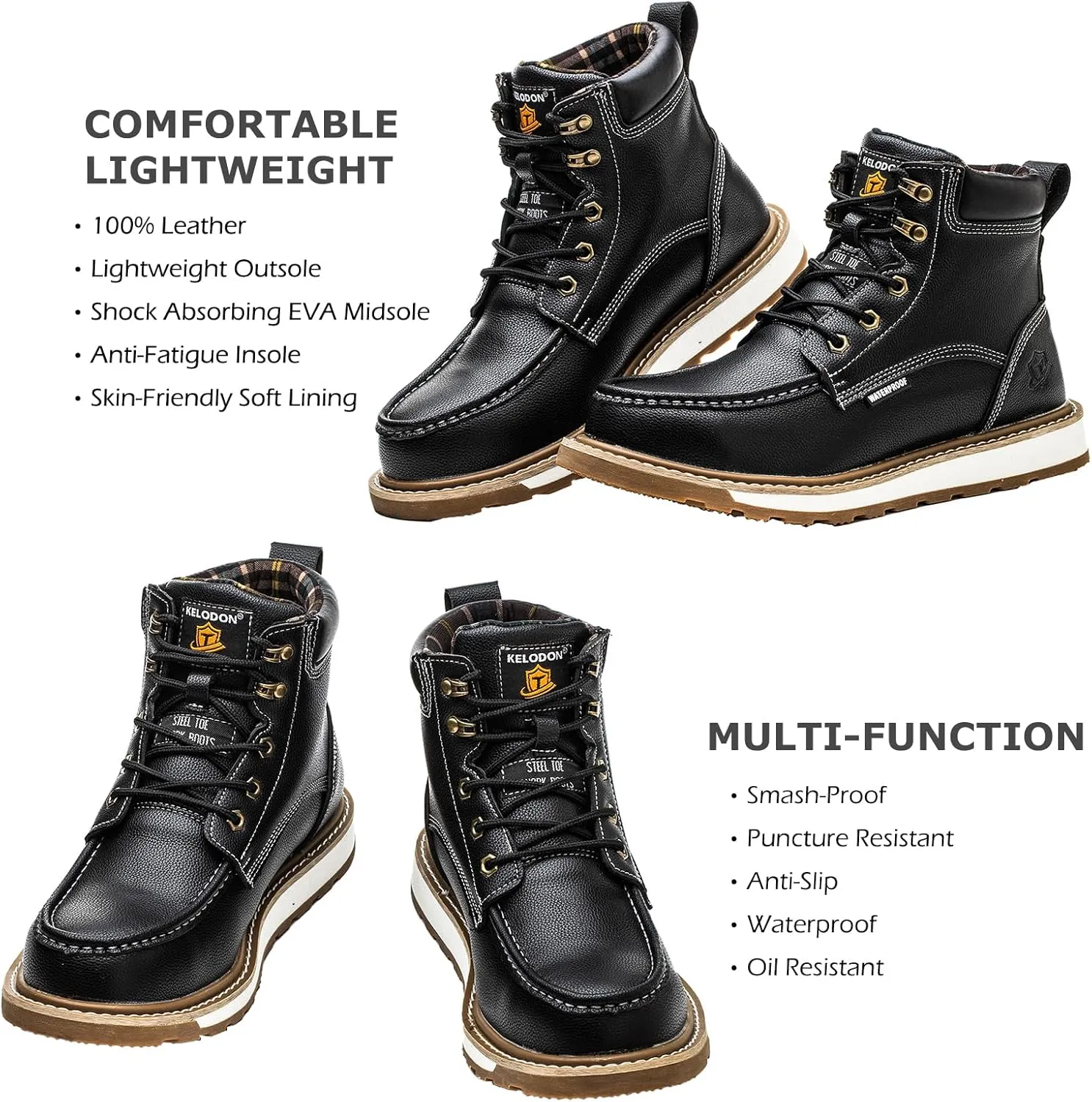 Waterproof Steel Toe Boots For Men-6" Leather Moc Toe Work Boots Mens Steel Toe Shoes Indestructible Non Slip Resistant Construction Safety Boot