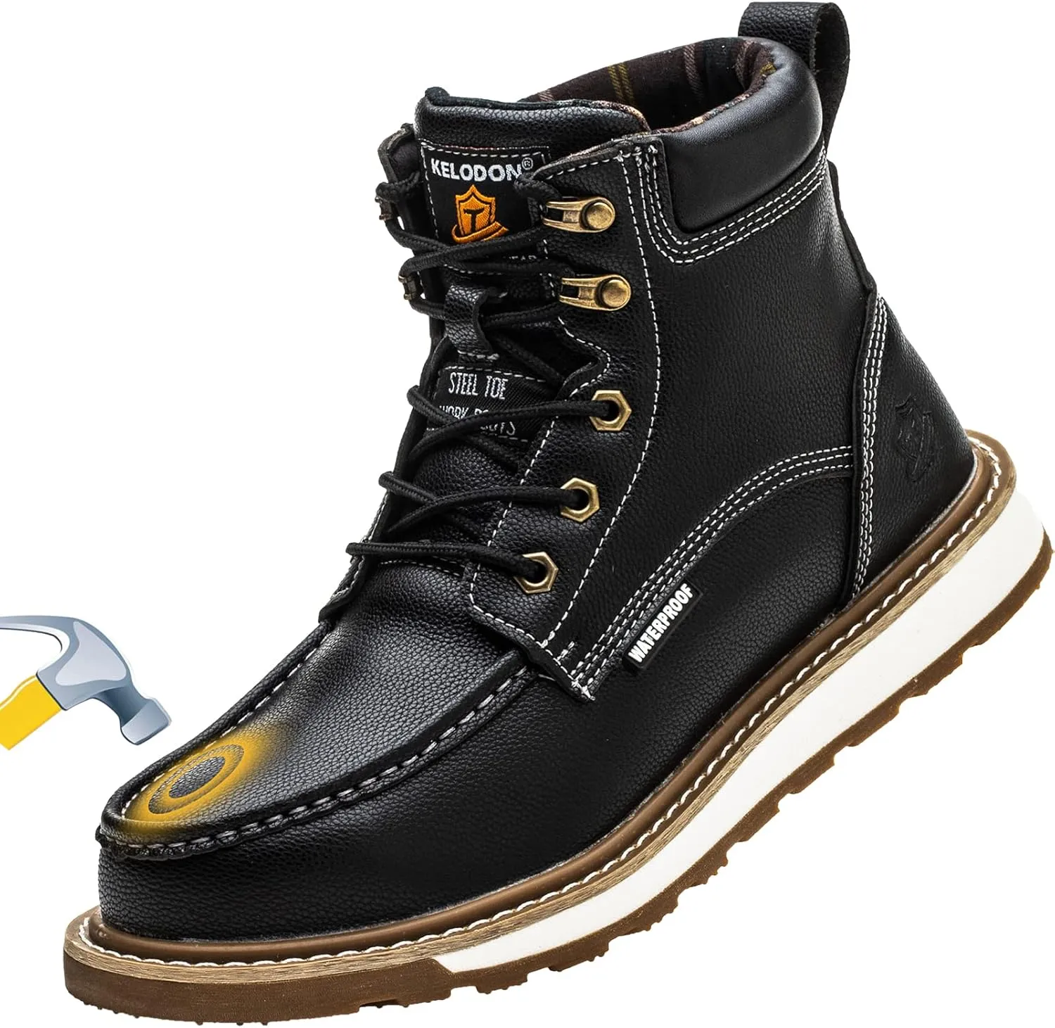 Waterproof Steel Toe Boots For Men-6" Leather Moc Toe Work Boots Mens Steel Toe Shoes Indestructible Non Slip Resistant Construction Safety Boot
