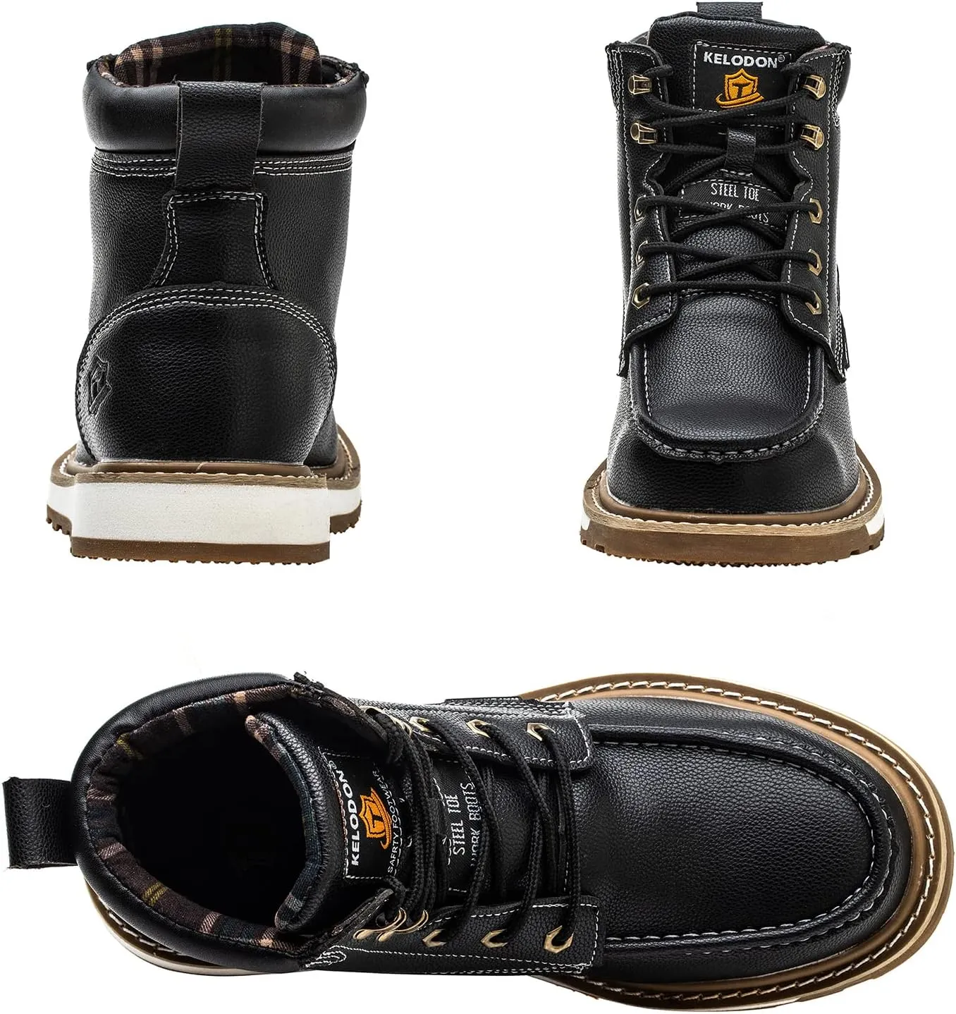 Waterproof Steel Toe Boots For Men-6" Leather Moc Toe Work Boots Mens Steel Toe Shoes Indestructible Non Slip Resistant Construction Safety Boot