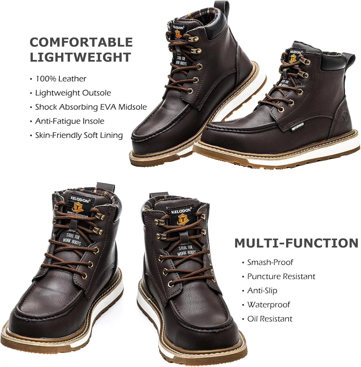 Waterproof Steel Toe Boots For Men-6" Leather Moc Toe Work Boots Mens Steel Toe Shoes Indestructible Non Slip Resistant Construction Safety Boot