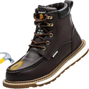 Waterproof Steel Toe Boots For Men-6" Leather Moc Toe Work Boots Mens Steel Toe Shoes Indestructible Non Slip Resistant Construction Safety Boot