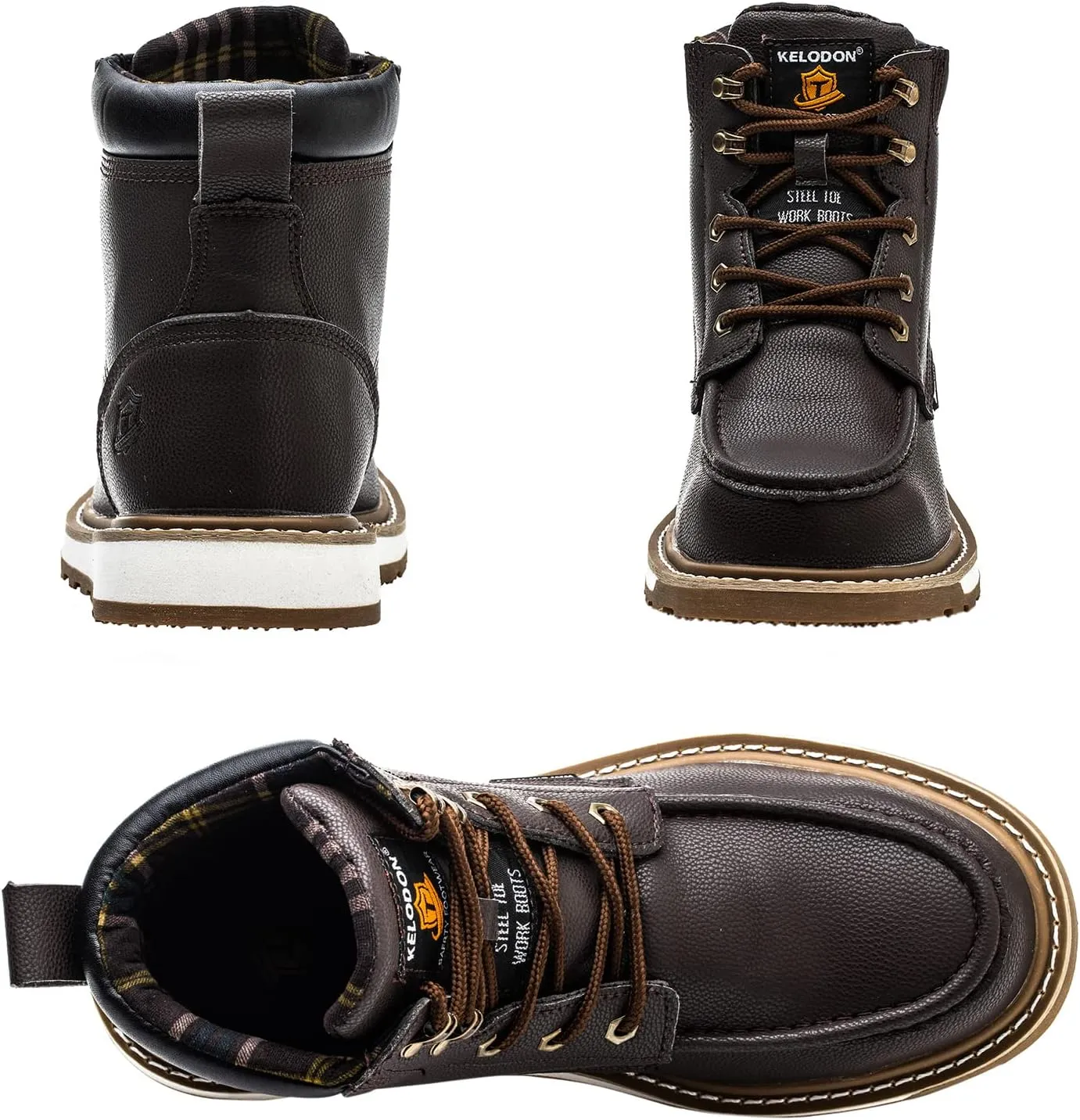 Waterproof Steel Toe Boots For Men-6" Leather Moc Toe Work Boots Mens Steel Toe Shoes Indestructible Non Slip Resistant Construction Safety Boot
