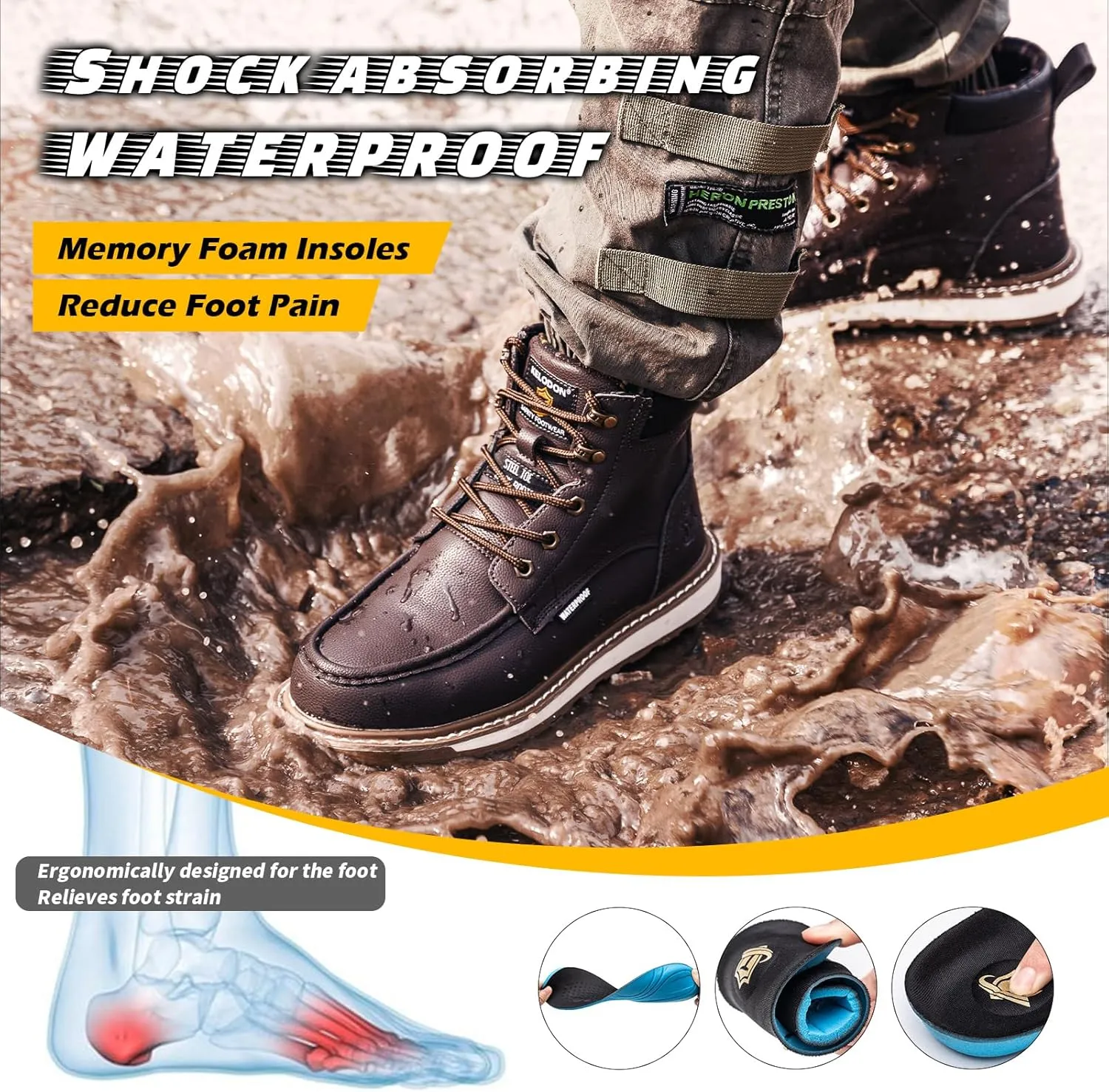 Waterproof Steel Toe Boots For Men-6" Leather Moc Toe Work Boots Mens Steel Toe Shoes Indestructible Non Slip Resistant Construction Safety Boot