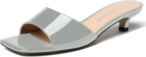 WAYDERNS Women's Square Toe Patent Slip On Open Toe Open Toe Dating Fashion Kitten Low Heel Sandals 1.5 Inch
