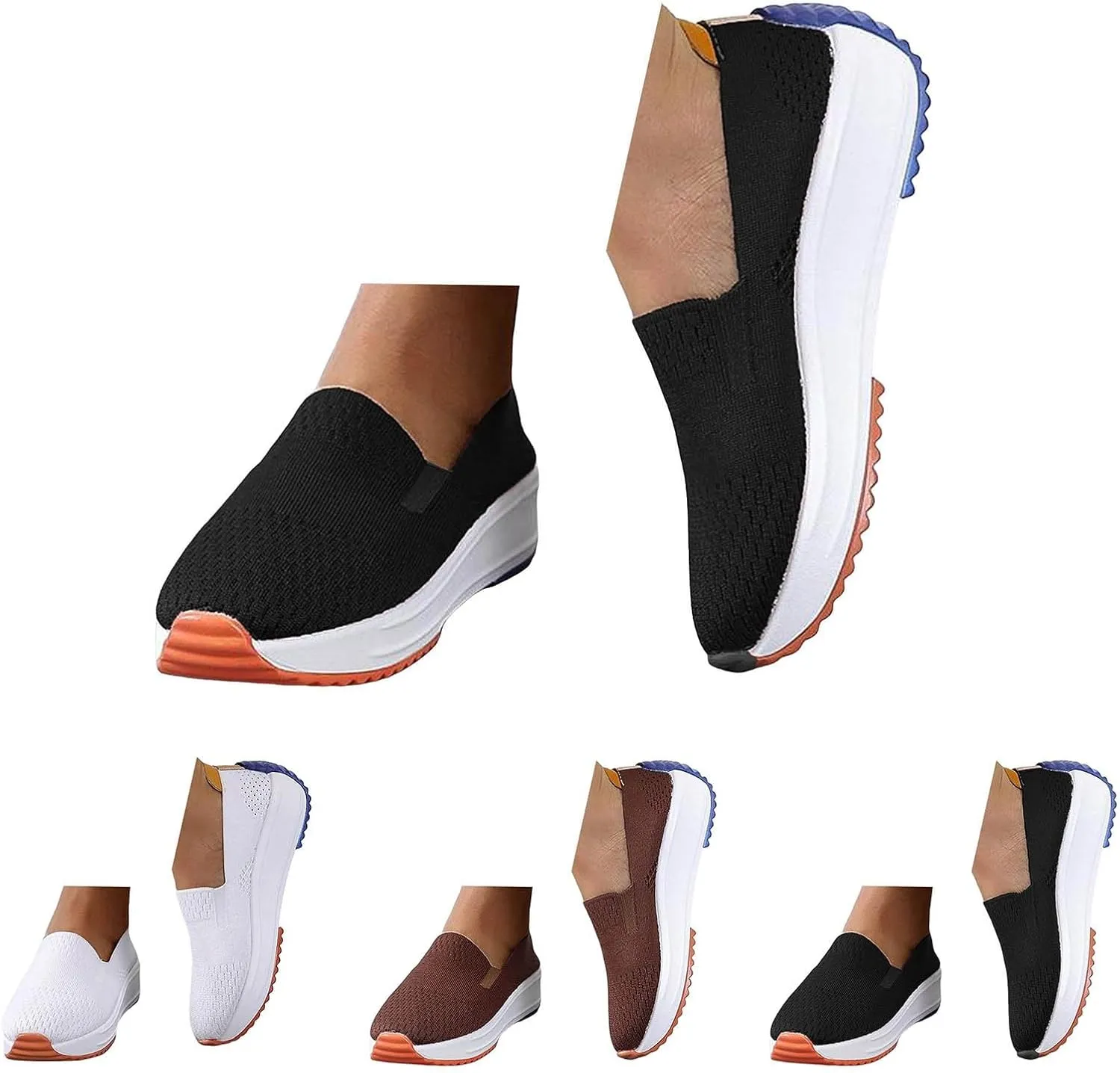 Wedge Sandals For Women 2025 Casual Dressy Summer Slip on Knitted Ankle Strap Platform Wedges Walking Shoes Women's Round Head Comfortable Loafers Breathable Lightweight Comfort Low Heels Canvas