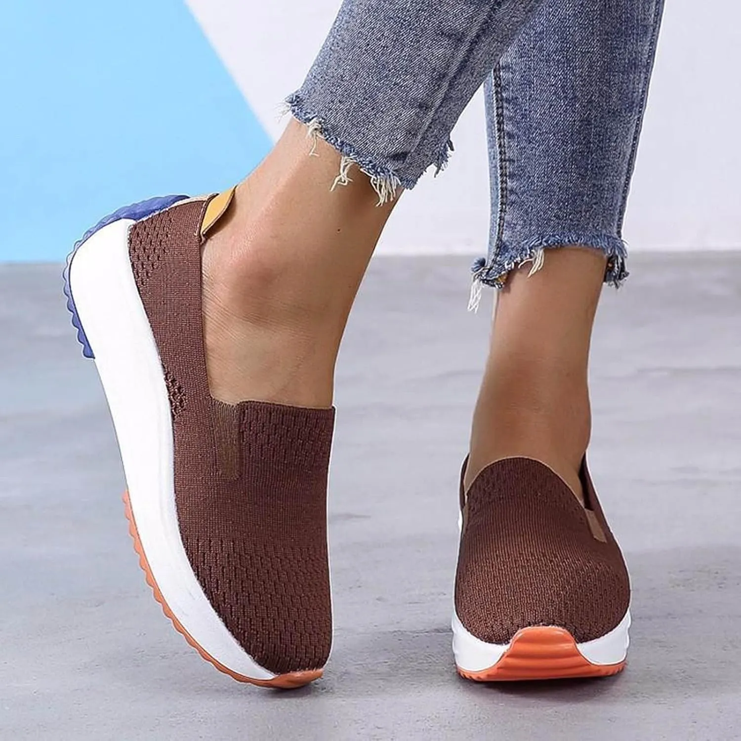 Wedge Sandals For Women 2025 Casual Dressy Summer Slip on Knitted Ankle Strap Platform Wedges Walking Shoes Women's Round Head Comfortable Loafers Breathable Lightweight Comfort Low Heels Canvas