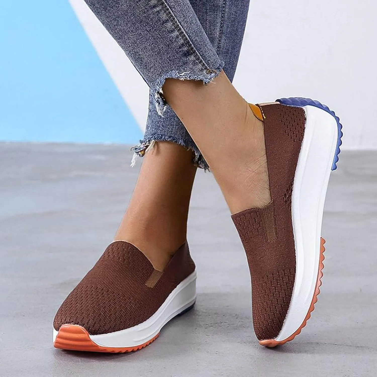 Wedge Sandals For Women 2025 Casual Dressy Summer Slip on Knitted Ankle Strap Platform Wedges Walking Shoes Women's Round Head Comfortable Loafers Breathable Lightweight Comfort Low Heels Canvas