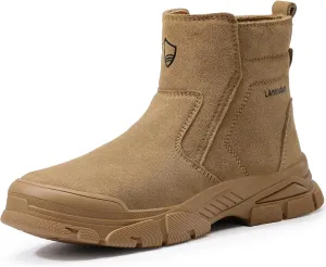 Welding Work Boots for Men Slip on Steel Toe Boots for Men Brown Safety Boots High Top Steel Toe Shoes for Men Rubber Sole Mens Work Shoes Zipper Botas de Trabajo Para Hombre