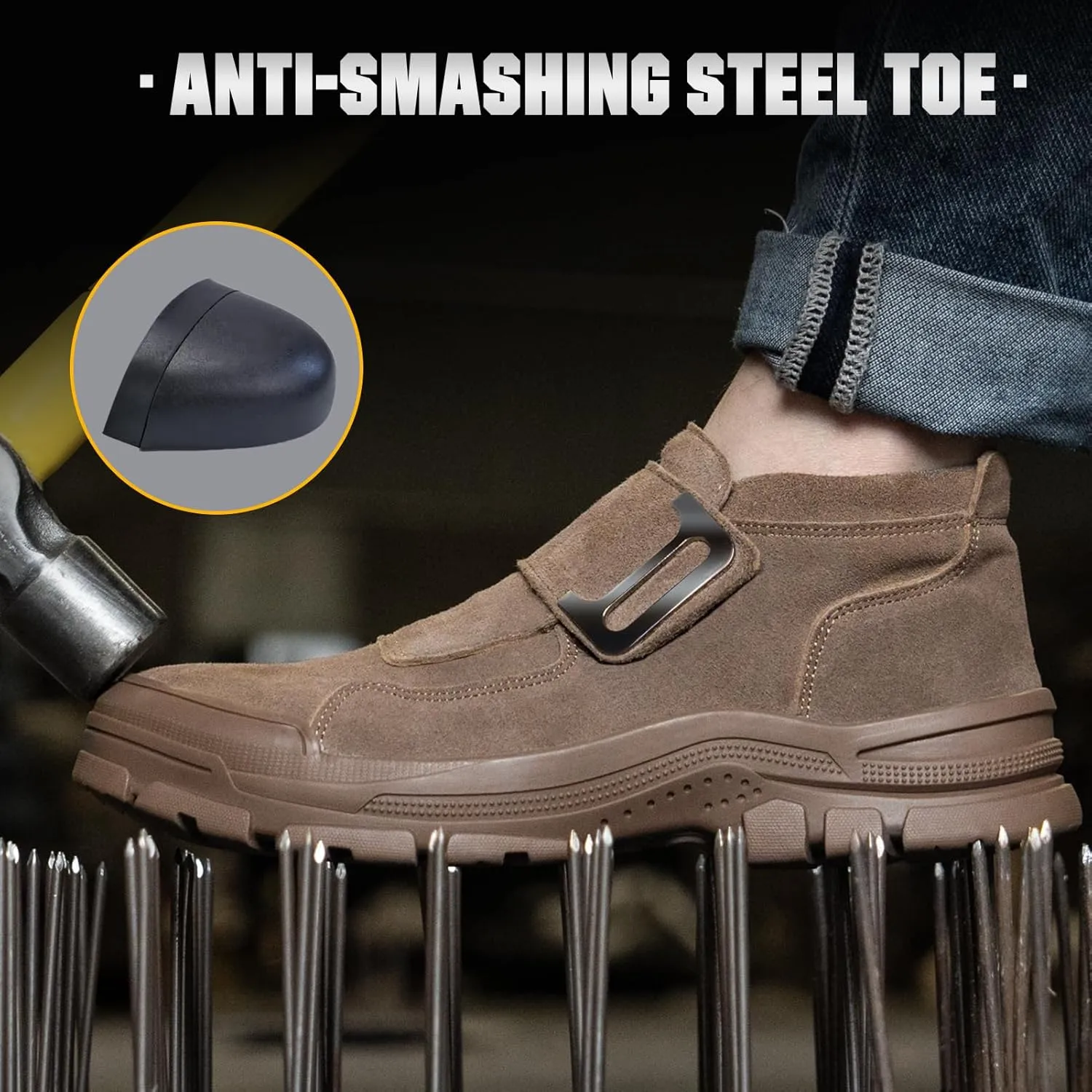 Welding Work Boots for Men Slip on Steel Toe Shoes for Men Soft Comfortable Safety Boots Mens Work Boots Indestructible Puncture Proof Construction Boots for Men Safety Toe Footwear for Welder