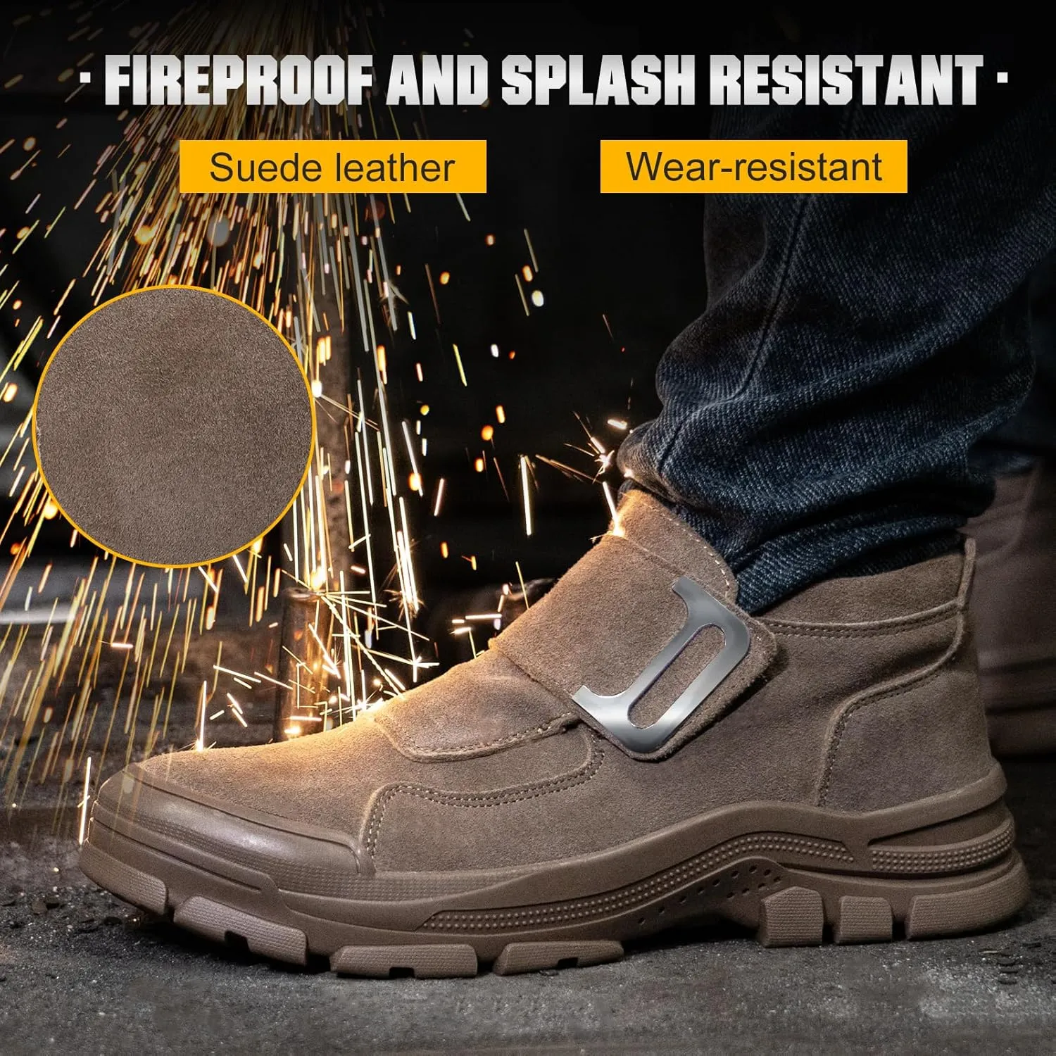 Welding Work Boots for Men Slip on Steel Toe Shoes for Men Soft Comfortable Safety Boots Mens Work Boots Indestructible Puncture Proof Construction Boots for Men Safety Toe Footwear for Welder