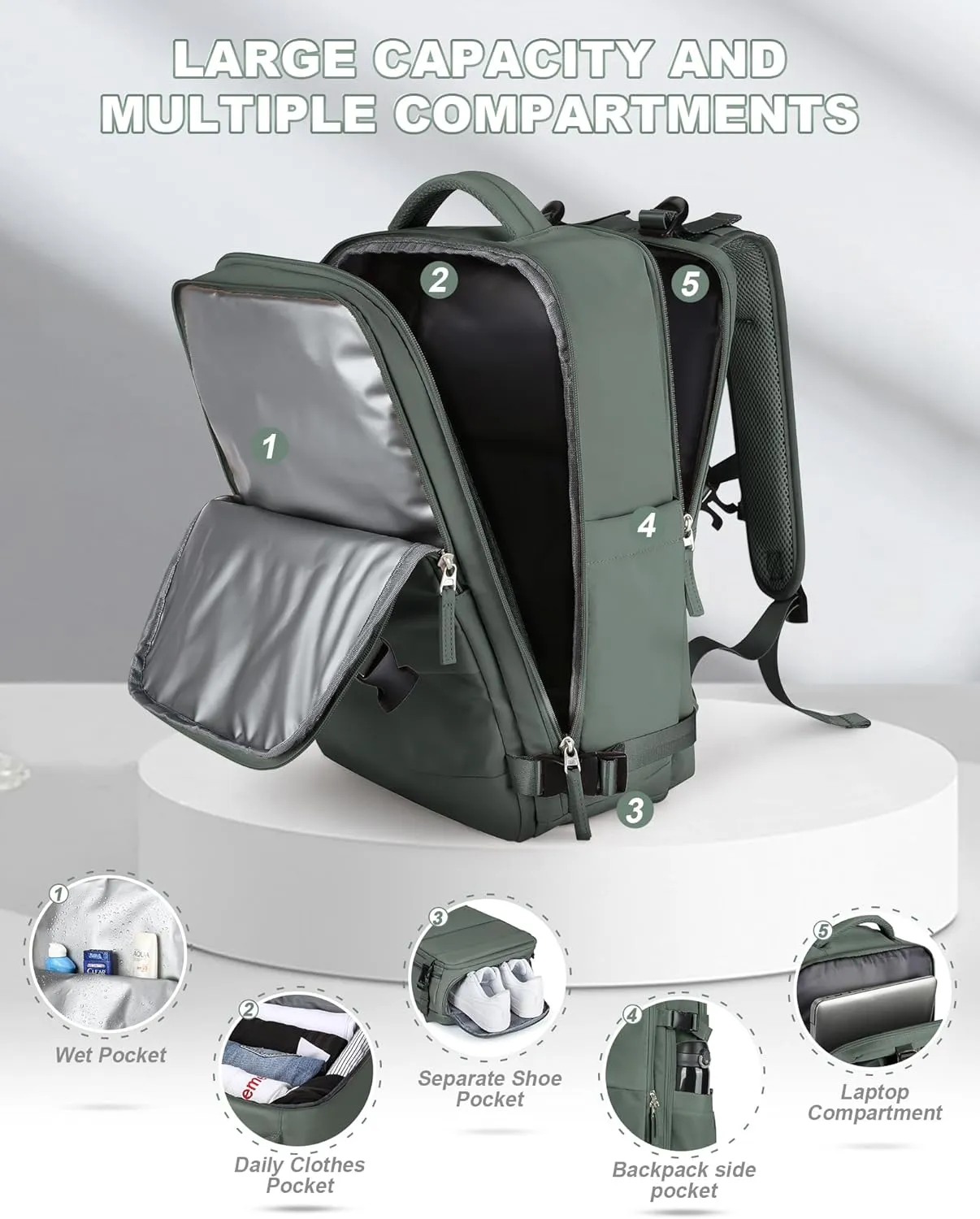 wepadre Large Travel Backpack for Women and Men, Airline Approved Carry On Bag, Waterproof Laptop Backpack, College Essentials, Unisex