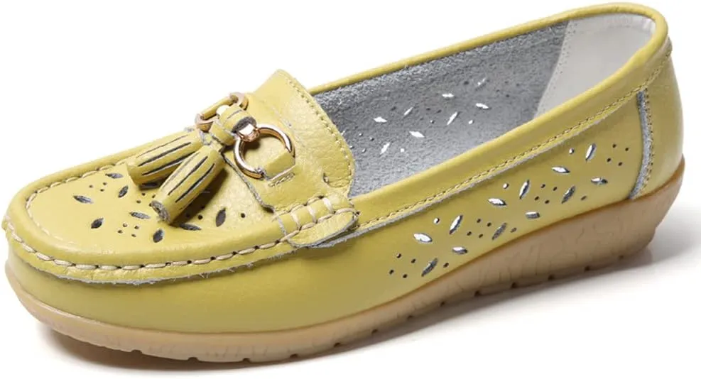 WERWAES Casual Loafers for Women Metal Buckle Breathable Comfortable Leather Slip on Moccasins Loafers Shoes Driving Outdoor Walking Womens Flats