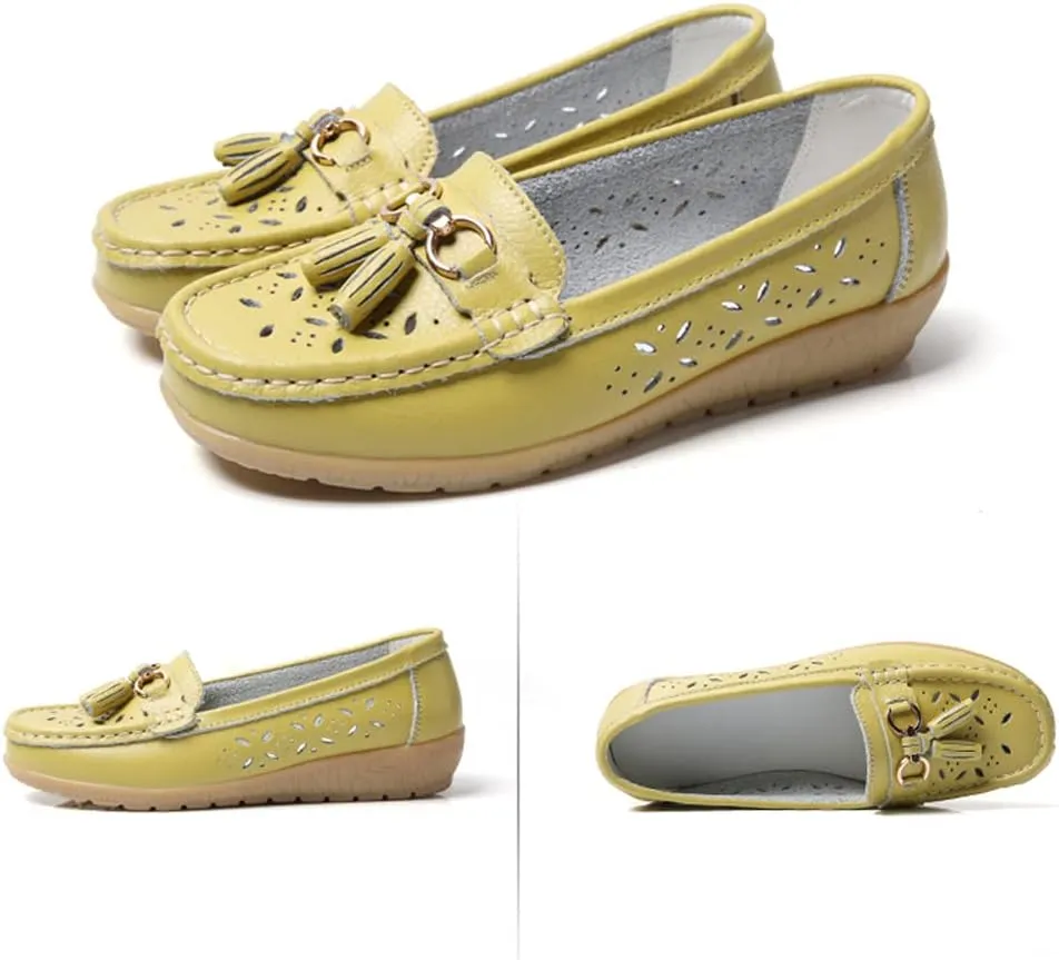 WERWAES Casual Loafers for Women Metal Buckle Breathable Comfortable Leather Slip on Moccasins Loafers Shoes Driving Outdoor Walking Womens Flats