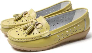 WERWAES Casual Loafers for Women Metal Buckle Breathable Comfortable Leather Slip on Moccasins Loafers Shoes Driving Outdoor Walking Womens Flats