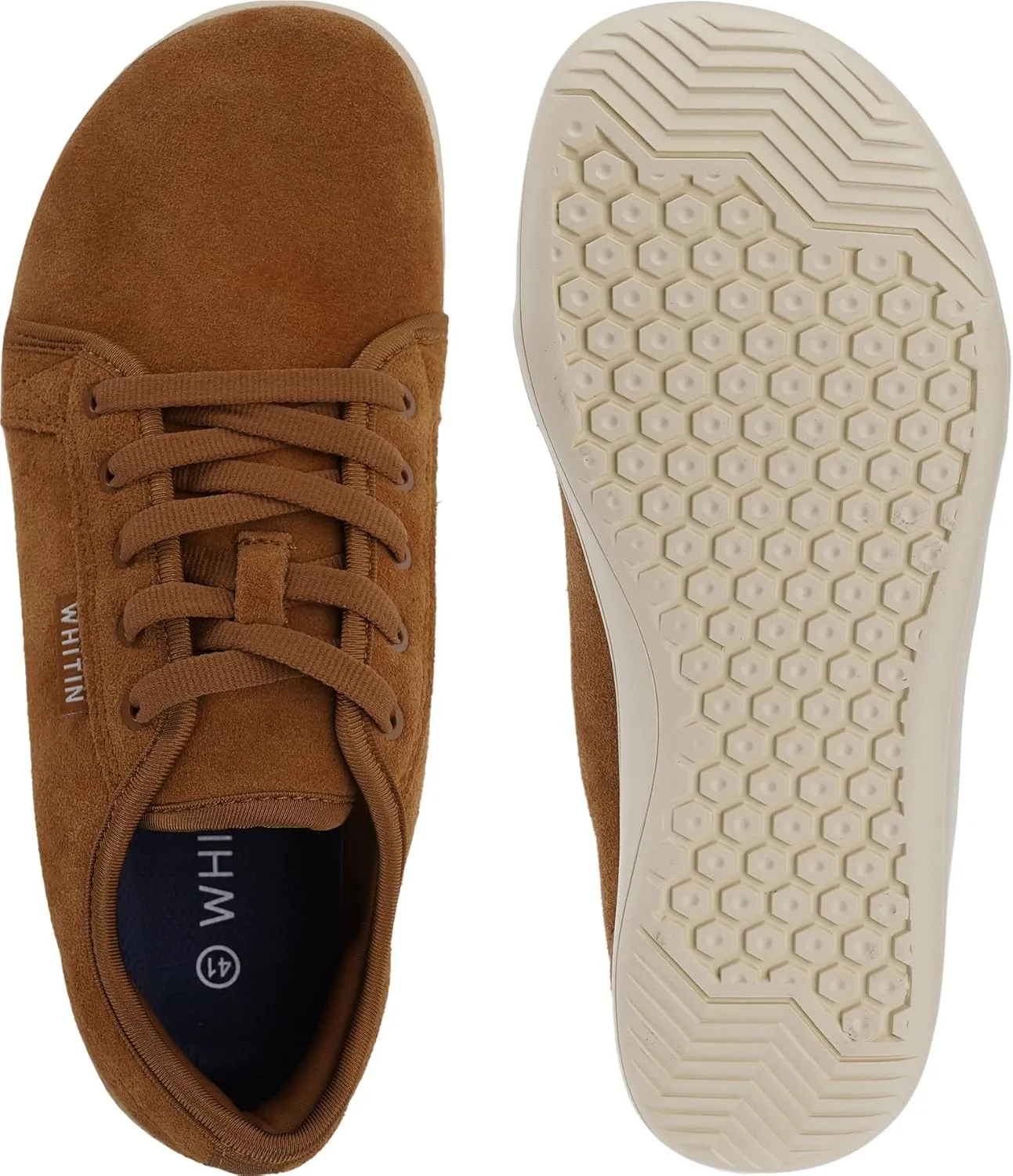 WHITIN Men's Wide Genuine Leather Barefoot Shoes | Minimalist Fashion Sneakers | Zero Drop Sole