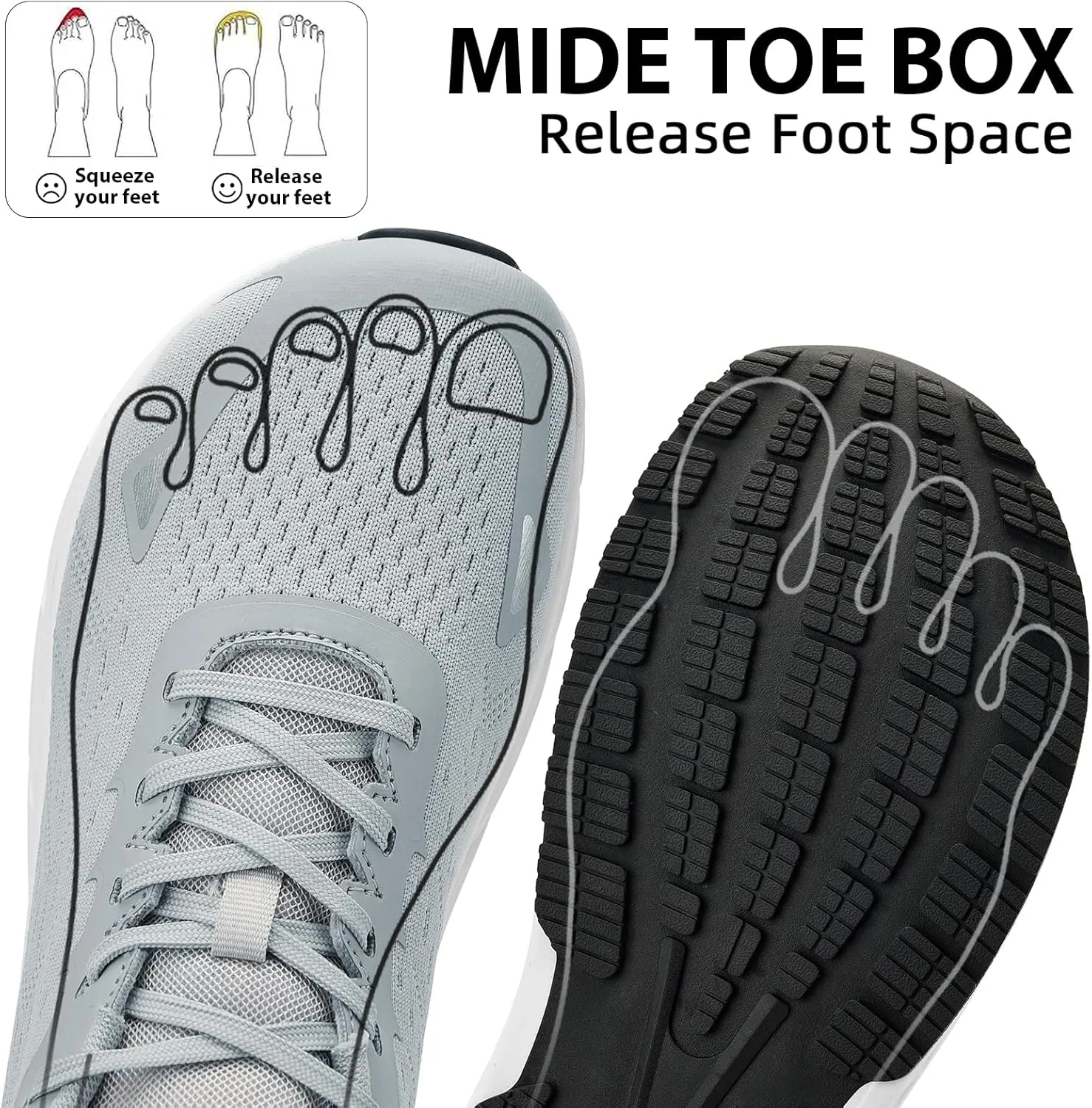 Wide Toe Box Shoes for Men - Walking Shoes Extra Wide Width Comfortable Athletic Running Tennis Jogging Workout Gym Sneakers for Swelling Bunion Plantar Fasciitis