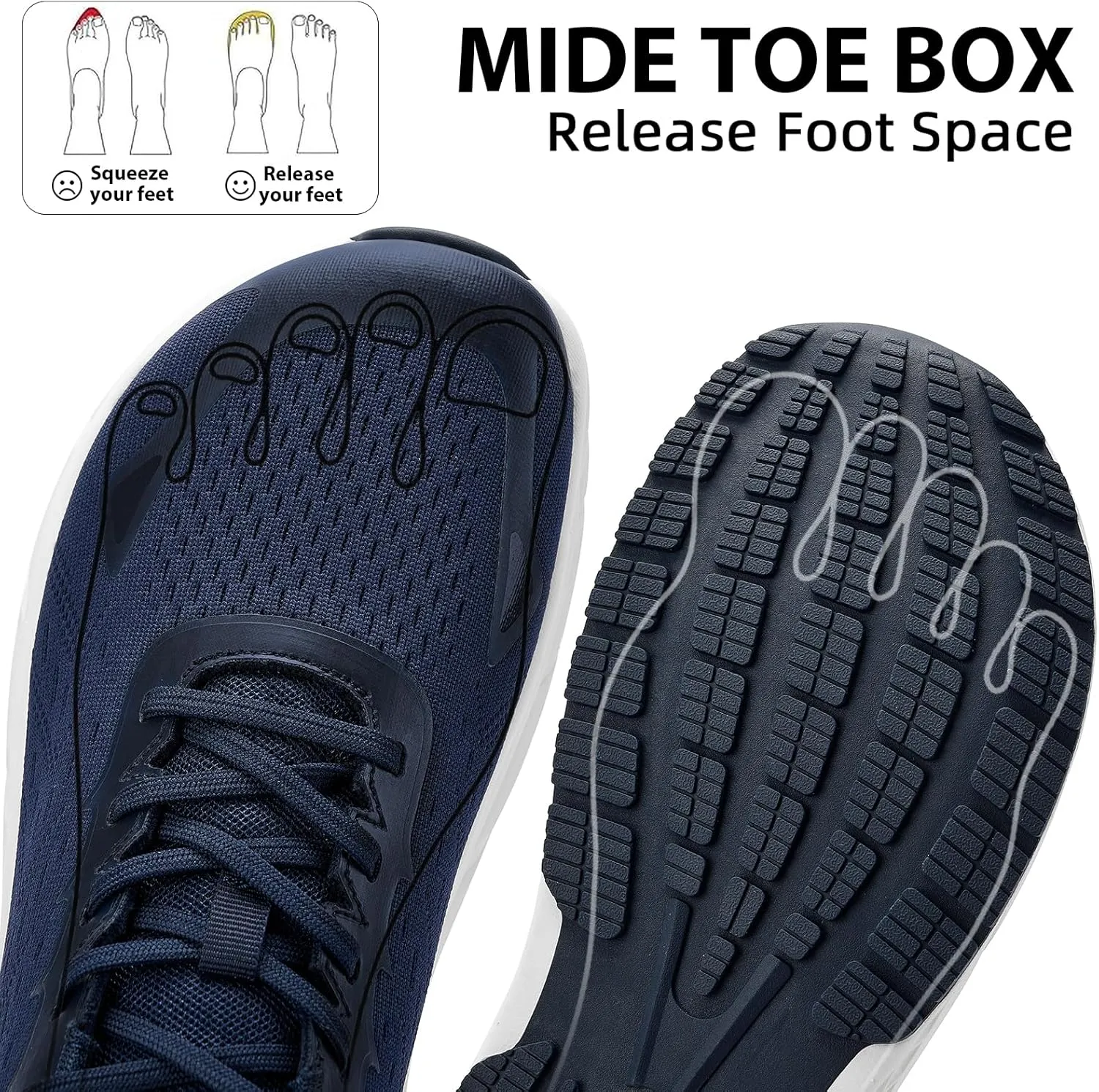 Wide Toe Box Shoes for Men - Walking Shoes Extra Wide Width Comfortable Athletic Running Tennis Jogging Workout Gym Sneakers for Swelling Bunion Plantar Fasciitis