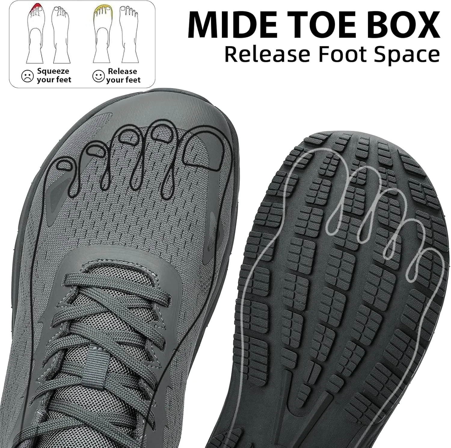 Wide Toe Box Shoes for Men - Walking Shoes Extra Wide Width Comfortable Athletic Running Tennis Jogging Workout Gym Sneakers for Swelling Bunion Plantar Fasciitis