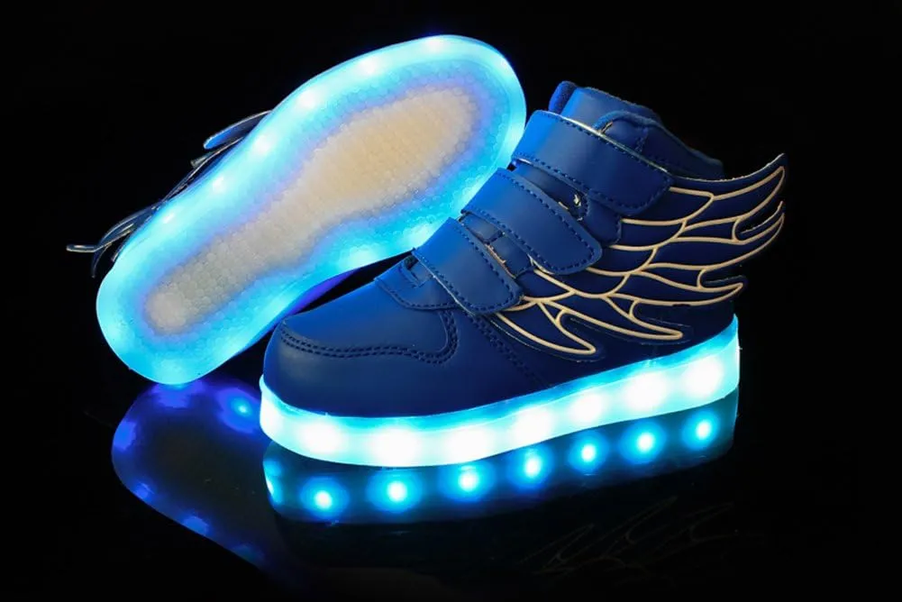 Wings Children's 7 Colors LED Shoes Flashing Rechargeable Sneakers Dance Shoes for Kids Toddler