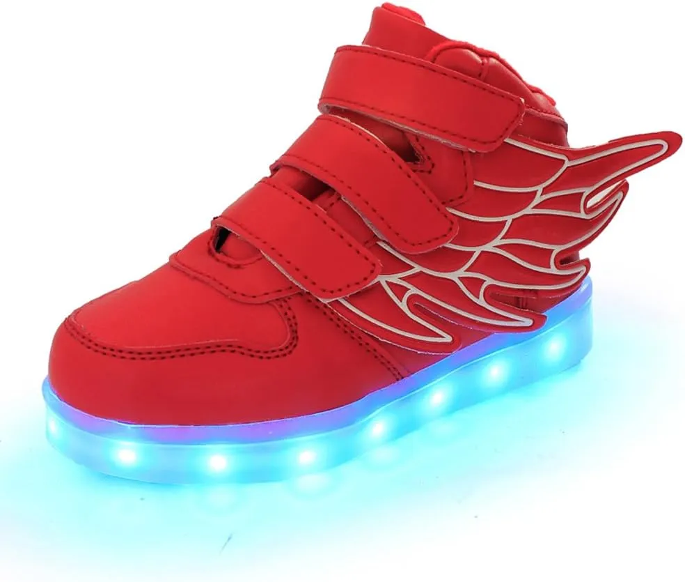 Wings Children's 7 Colors LED Shoes Flashing Rechargeable Sneakers Dance Shoes for Kids Toddler