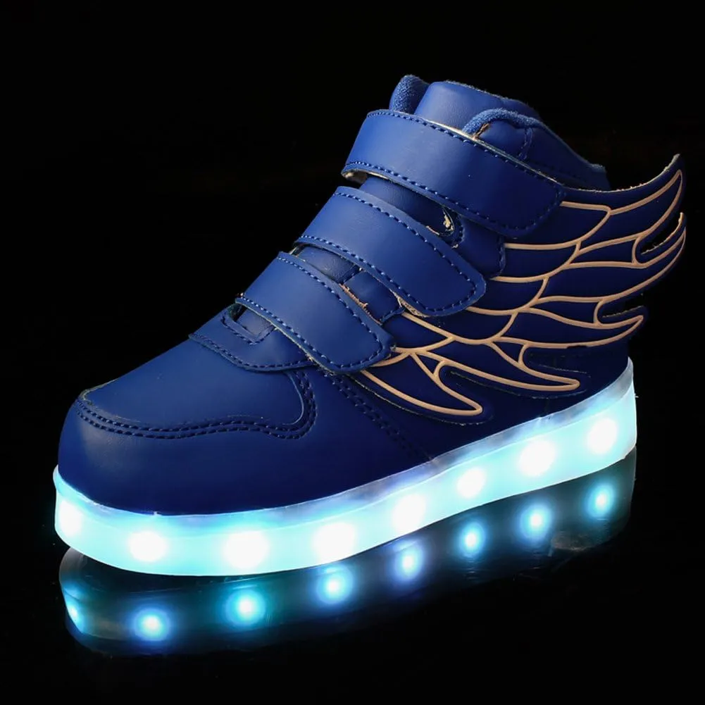 Wings Children's 7 Colors LED Shoes Flashing Rechargeable Sneakers Dance Shoes for Kids Toddler