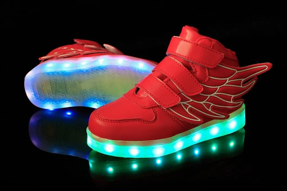 Wings Children's 7 Colors LED Shoes Flashing Rechargeable Sneakers Dance Shoes for Kids Toddler