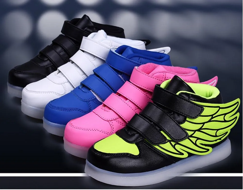 Wings Children's 7 Colors LED Shoes Flashing Rechargeable Sneakers Dance Shoes for Kids Toddler