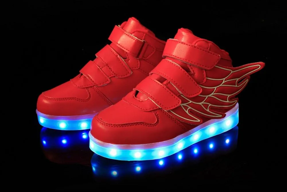 Wings Children's 7 Colors LED Shoes Flashing Rechargeable Sneakers Dance Shoes for Kids Toddler