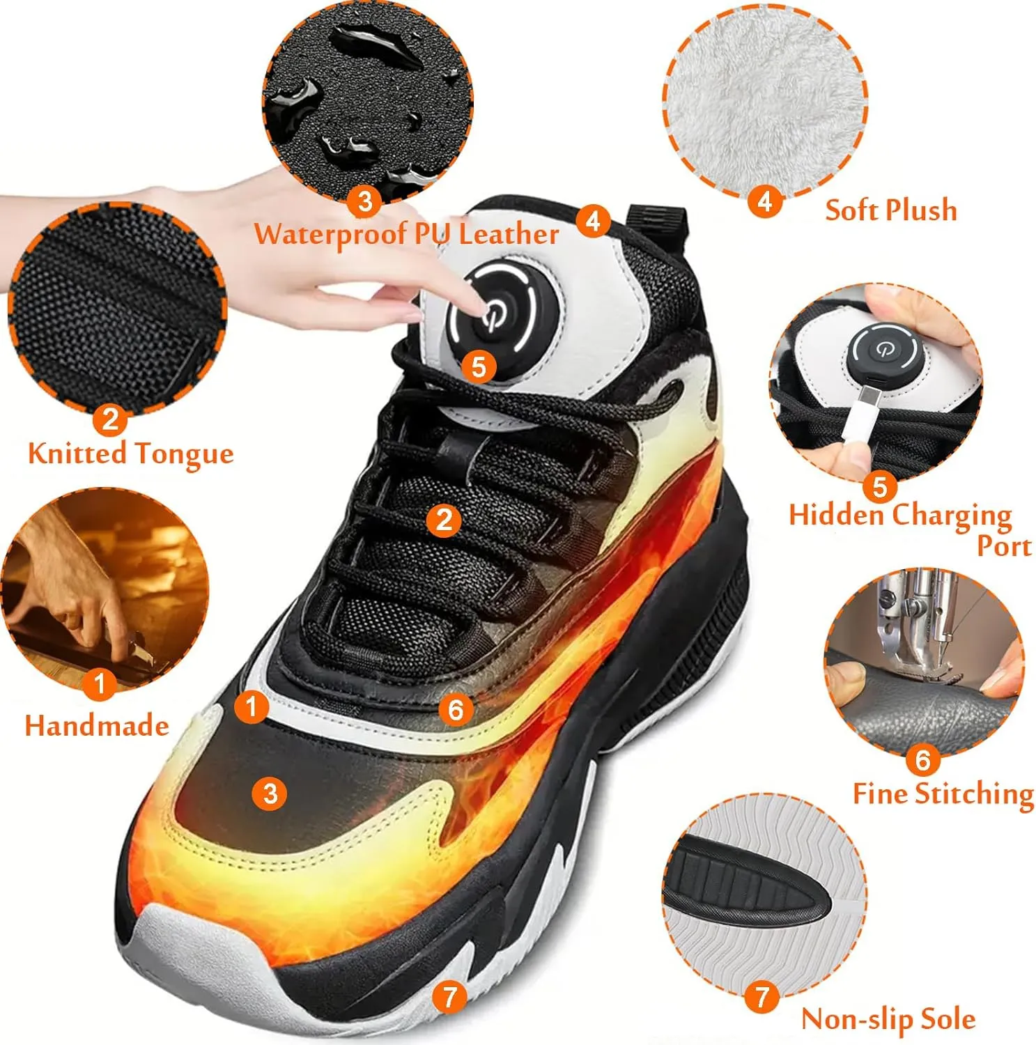 Winter Sneakers Electric Heated for Men and Women, Heated Snow Boots Foot Warmer Rechargeable, Max 20H Heated, Fleece Lining Winter Shoes Warm Waterproof Anti-Slip
