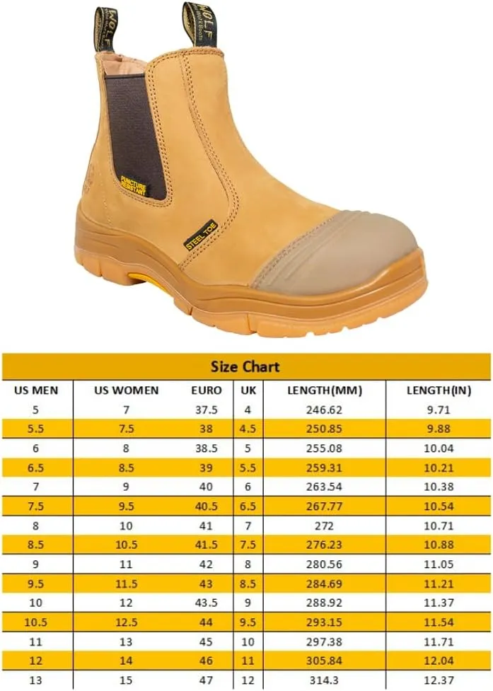 WOLF Work Boot | 100% Genuine Upper Leather | Oil, Slip, Heat, Chemical, Impact, Puncture Resistant | Electrical Hazards | Non-Slip Rubber Sole