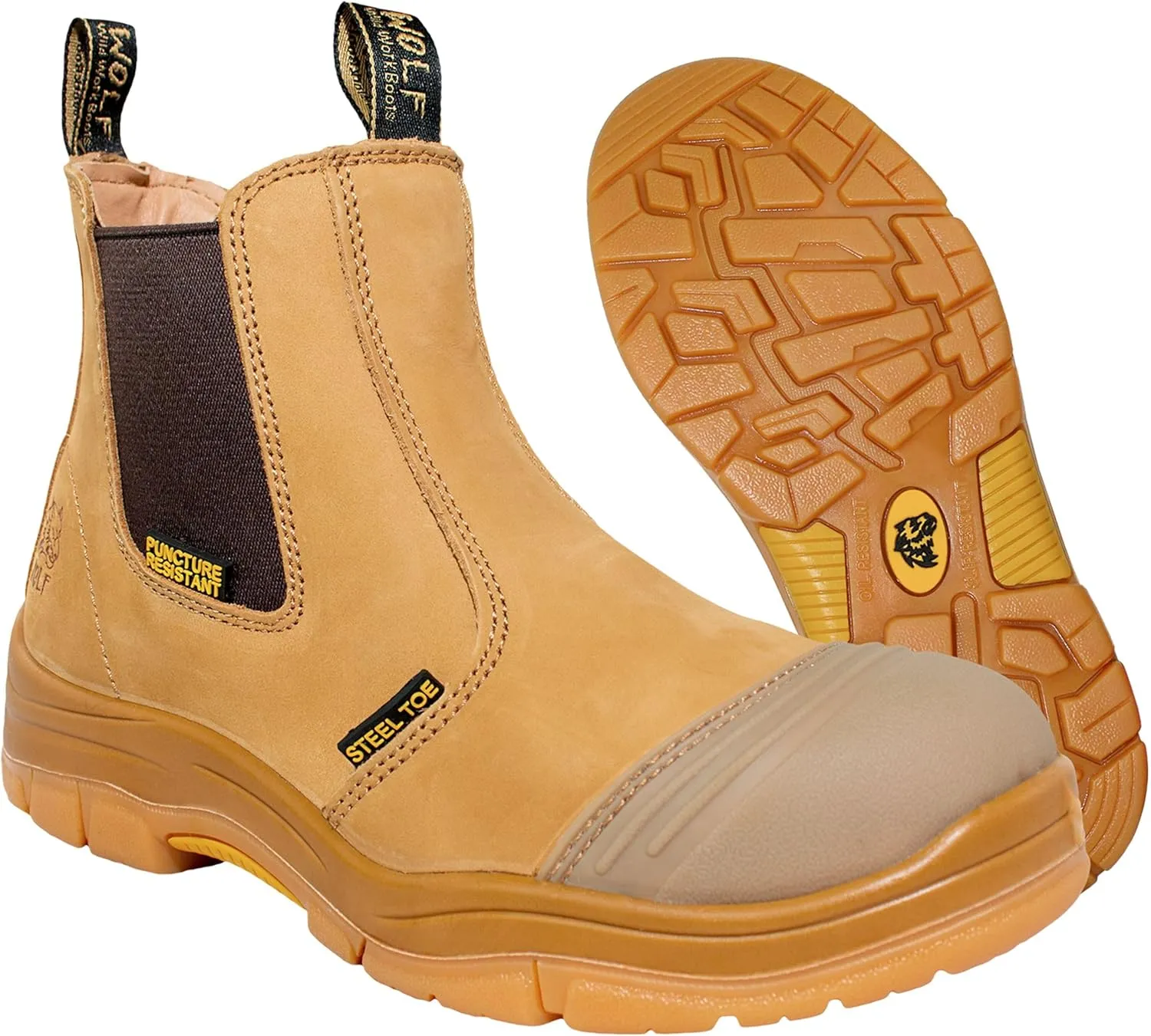WOLF Work Boot | 100% Genuine Upper Leather | Oil, Slip, Heat, Chemical, Impact, Puncture Resistant | Electrical Hazards | Non-Slip Rubber Sole