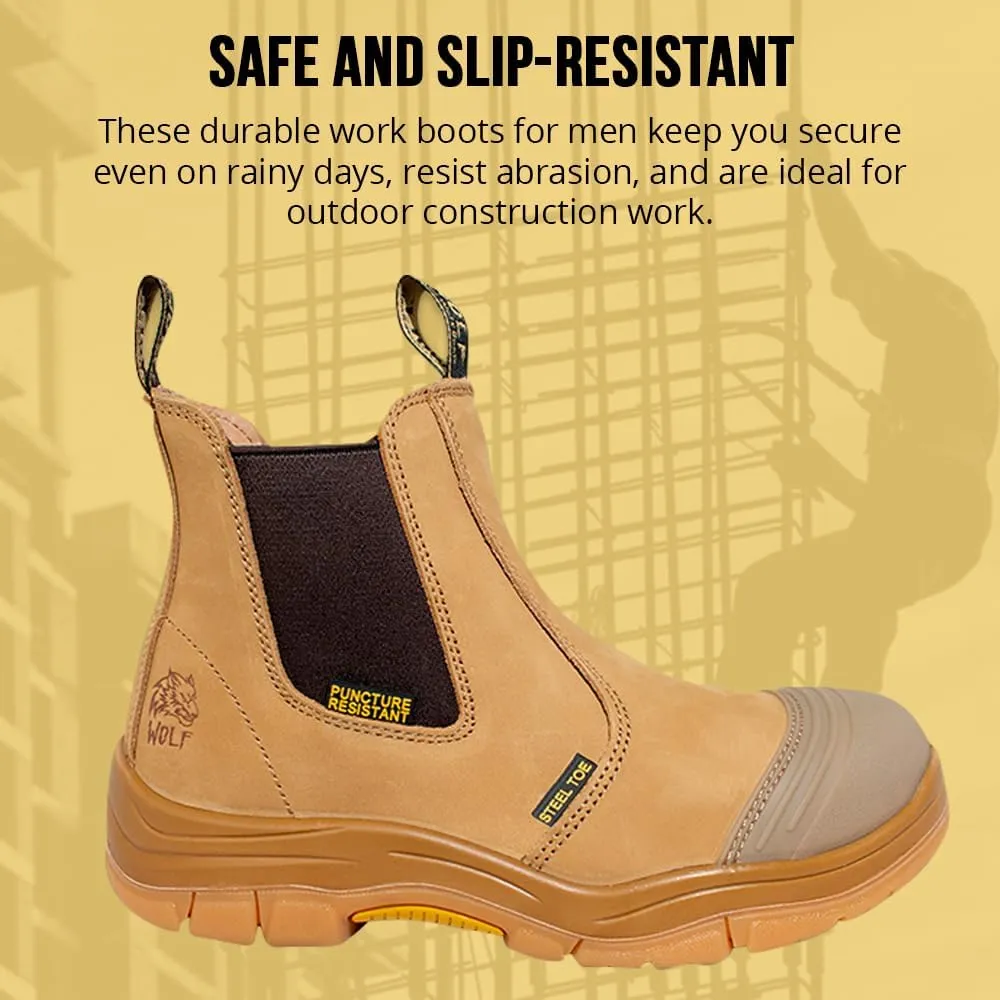 WOLF Work Boot | 100% Genuine Upper Leather | Oil, Slip, Heat, Chemical, Impact, Puncture Resistant | Electrical Hazards | Non-Slip Rubber Sole